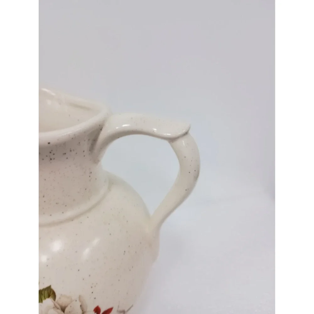Vintage McCoy Pottery Floral Ceramic Pitcher Cream Red Flower Speckled Farmhouse